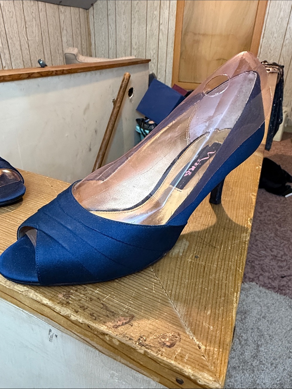 Nina Navy Peep-Toe Heels